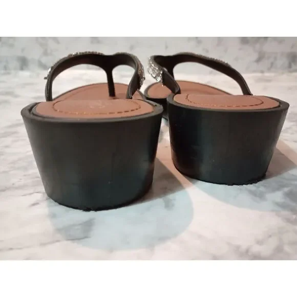 Capelli New York Black Wedge Flip Flops with Jeweled Straps Size 3-4 - Picture 6 of 9